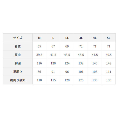 空調服 遮熱 フルハーネス 空調ベスト KU92120 サイズ一覧