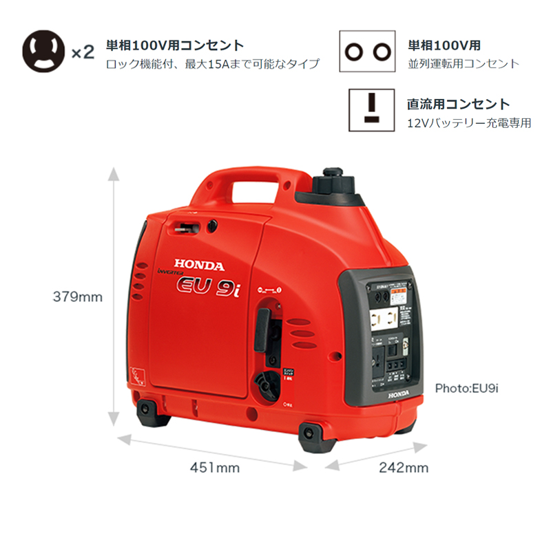 HONDA 正弦波インバーター搭載発電機 900VA(交流/直流) EU9IT1JNシリーズ