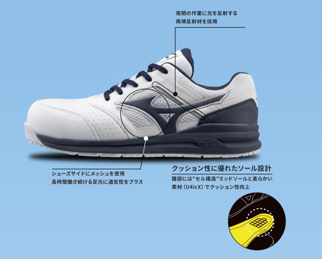 Mizuno 安全靴 オールマイティLSⅡ11L ホワイト/ネイビー ミズノ オールマイティ LSII 11L 安全靴 ホワイト×ネイビー 27.5