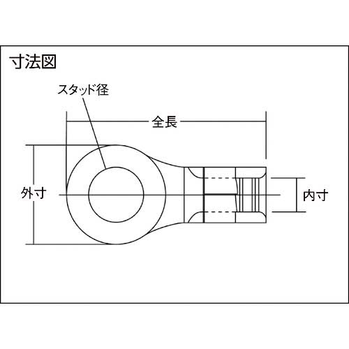 TRUSCO 裸圧着端子 丸形(3個入) スタッド径Φ10.5 全長48.5mm T-R60-10