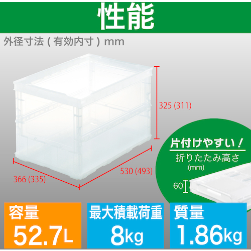 TRUSCO オリコン 薄型折りたたみコンテナ スケルコン 50L 透明 TSK-O50B