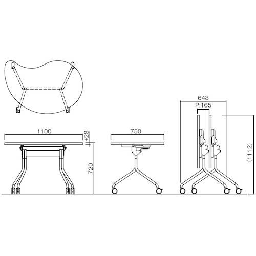 【廃番】アイリスオーヤマ イーザックフラップテーブル 勾玉型 ブラックフレーム 天板パイン CESC-FM-B-PN