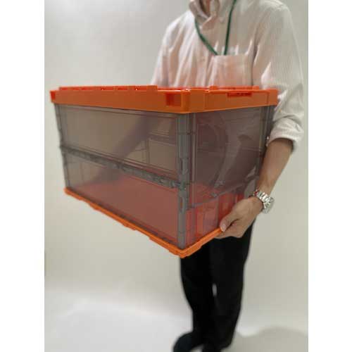TRUSCO オリコン 薄型折りたたみコンテナ スケルコン 50L ロックフタ付 オレンジ/透明ブラック オレンジツートン TSK-C50B