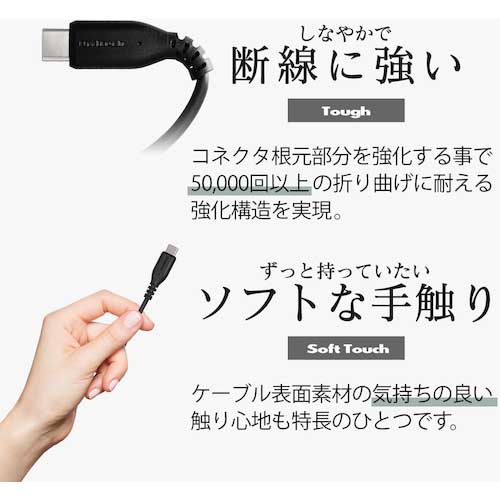 Owltech やわらかくて断線に強い USB2.0 Type-C to C ケーブル 2m PD100W対応 eMarker+Mini-Breaker搭載 OWL-CBKGBCC20-BK