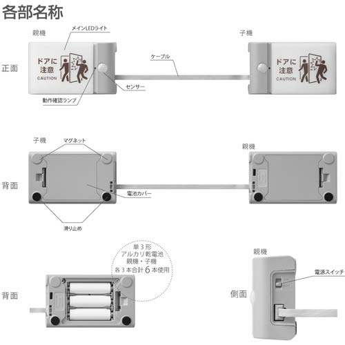 KING JIM 扉につけるお知らせライト有線タイプ ライトグレー 単3電池×6本 電池寿命約2年 TAL15-LG