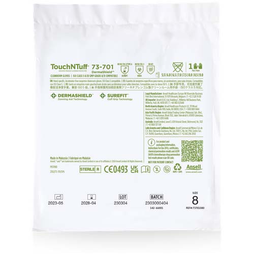 Ansell CR用滅菌ノンアレルギー手袋 ダーマシールド 73-701A(25双入)7.5インチ 73-701A-7.5