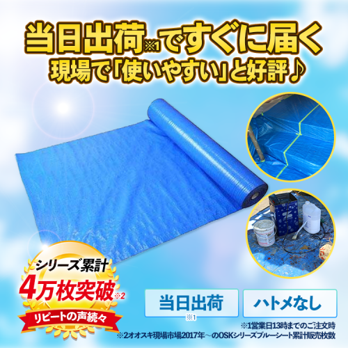 現場市場 ブルーシート 原反 #3000 900w×100m OSK-BS30-9100
