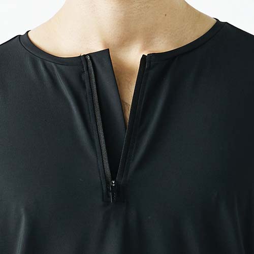 おたふく BT ゆったりストレッチ冷感 ロングスリーブ ハーフジップ クルーネックシャツ 11.ブラック S JW-743