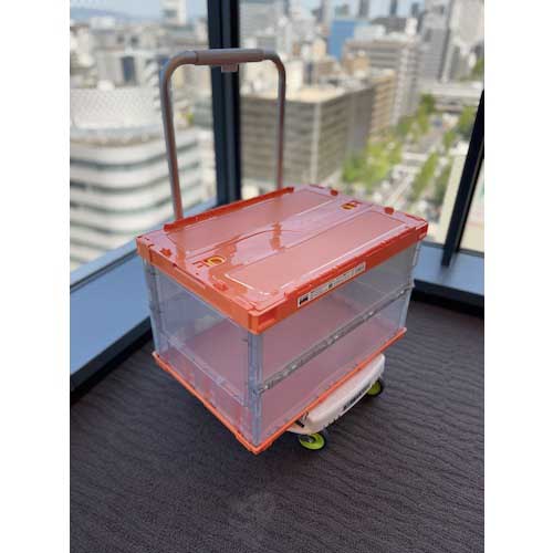 TRUSCO オリコン 薄型折りたたみコンテナ スケルコン 50L ロックフタ付 オレンジ/透明ブラック オレンジツートン TSK-C50B