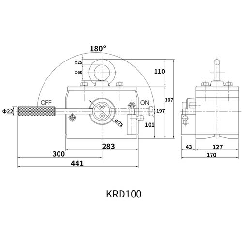 KITO スーパーマグ KRD形 使用荷重 平鋼1000kg 丸鋼750kg(Φ300) 永久磁石・リフティングマグネット【選べる使用荷重】KRD100 KRD100