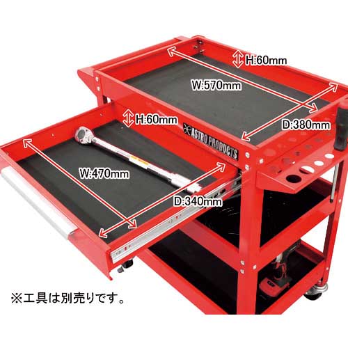 アストロプロダクツ ツールワゴン 3段 レッド 引出付 TW829 2003000008296