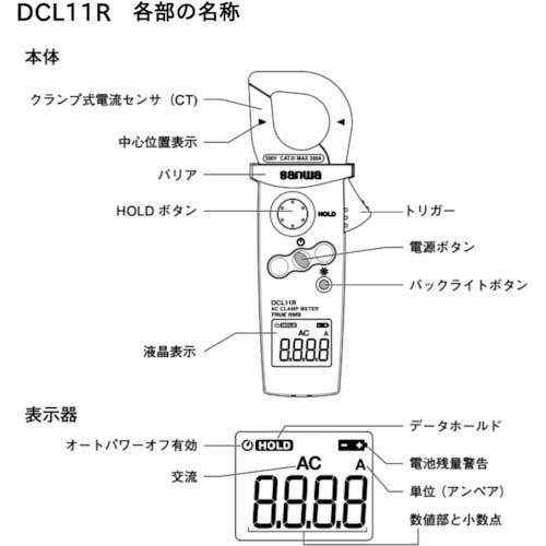SANWA 真の実効値対応AC専用ミニクランプメータ DCL11R