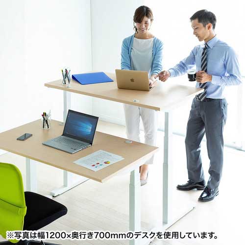 【廃番】SANWA 電動上下昇降デスク 1200×700×630〜1280 天板色薄い木目 ERD-M12070LM
