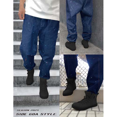 おたふく フーバー ワークシューズ キャンバスハイカット サイドゴア ブラック 24.5 FB-846