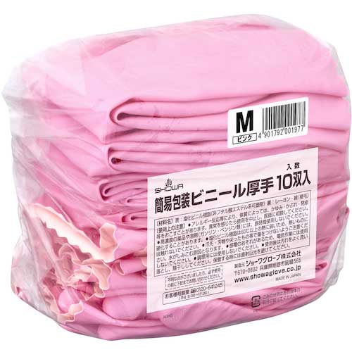 SHOWA 塩化ビニール手袋 簡易包装ビニール厚手10双入 ピンク Mサイズ NO132-MP10P