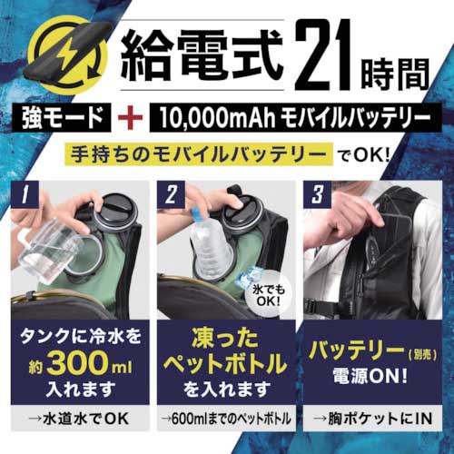 サンコー 水冷クールベスト 10000mAhモバイルバッテリーセット WACOVECBKSP