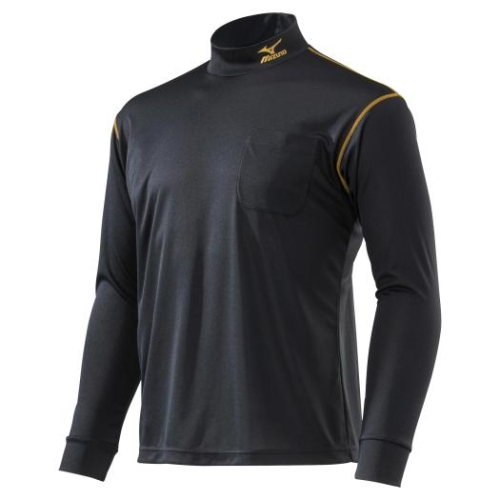 ミズノ ナビドライ ワークシャツ 長袖 ブラックxゴールド XS〜6XL-8 F2JA018399