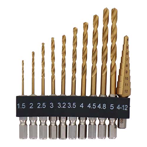 trad 11pcs.六角軸チタンコーティングドリル&ステップビット DC4A