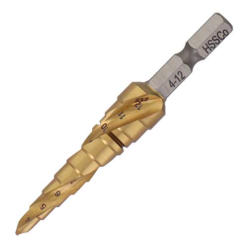 H&H スパイラル式チタンコーティングステップドリル コバルトハイス鋼 9段 4-12mm STP-7
