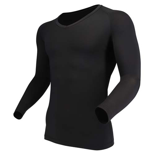 おたふく BT冷感・消臭 パワーストレッチ ロングスリーブ Vネックシャツ ブラック S JW-639