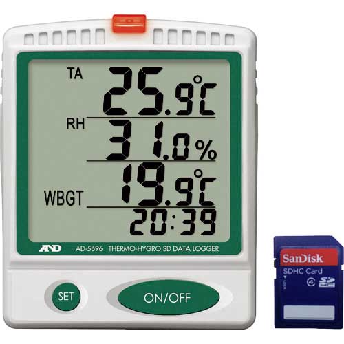 A&D デジタル温湿度SDデーターロガー AD5696