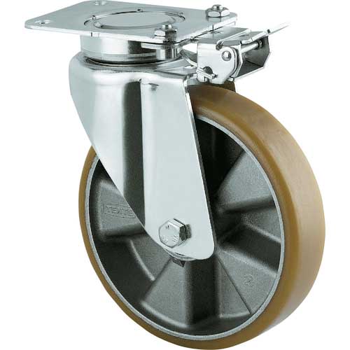 テンテキャスター 重荷重用高性能旋回キャスター“DELTA”(ウレタン車輪) φ200 自在式(方向ロック付) 3641ITP200P63 CONVEX