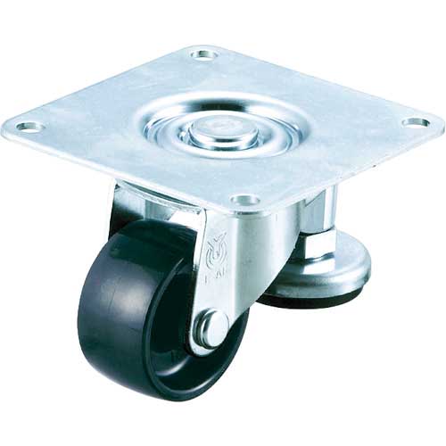【廃番】ユーエイ アジャスターフット付キャスター自在車50径ゴム車輪焼加工 E-50R-AF-YAKI