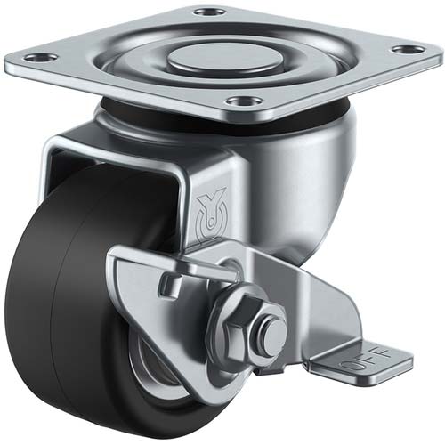 ユーエイ プレート式 自在 低床キャスター 強化ナイロン 車輪径50mm ストッパー付き Hタイプ HG-S型 取付寸法50×50 HG-50GNBS