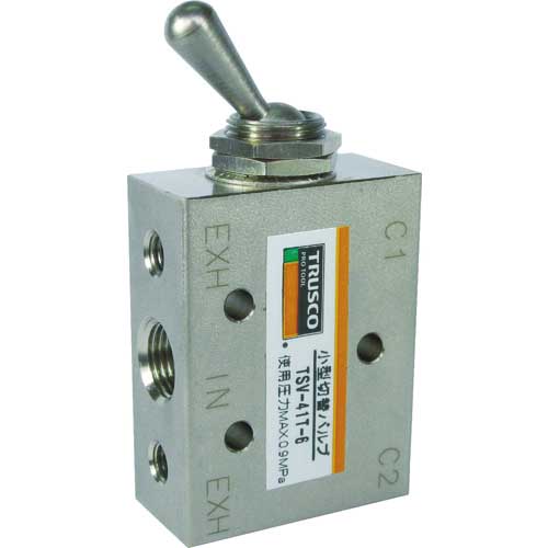 TRUSCO 4方向小型切替バルブ 5ポート 1/8 トグルレバータイプ TSV-41T-6