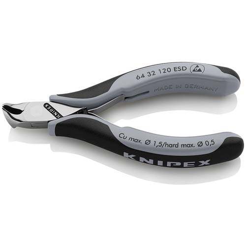 KNIPEX エレクトロニクスエンドカッティングニッパー オブリケ(15°傾斜) ESDハンドル(静電気防止) 6432-120ESD