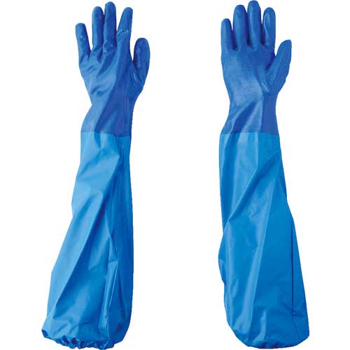 エステー NO660ニトリルモデルブルー腕カバー付手袋L NO660BBL
