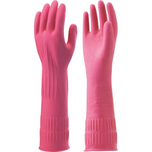 【廃番】SHOWA 天然ゴム手袋 しなやかロング ピンク Mサイズ SNYKLONG-P