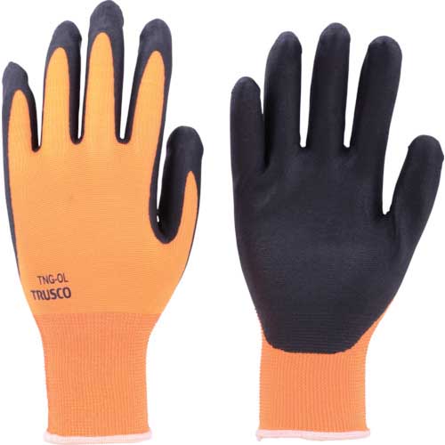 【廃番】TRUSCO 液晶対応すべり止め付ニトリル手袋 オレンジ S TNG-OS