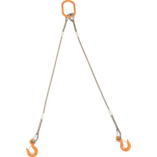 TRUSCO 2本吊り玉掛けワイヤロープスリング Wスリング フック付き