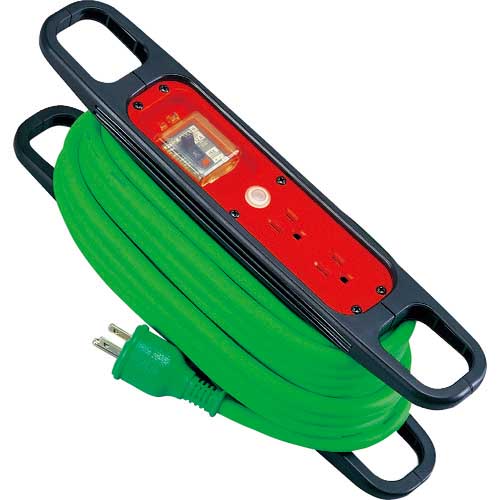 NICHIDO ハンドリール 100V 3芯×10m 緑 アース過負荷漏電しゃ断器付 HR-EK102-G
