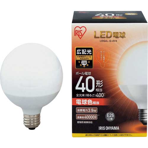 アイリスオーヤマ 567958 LED電球 ボール電球タイプ 40形相当 電球色 400lm LDG4L-G-4V4