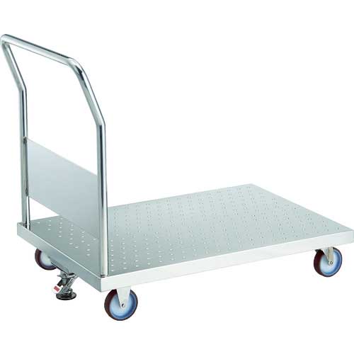TRUSCO オールステンレス製運搬車 オールステンレスエンボス天板台車 (固定ハンドルタイプ・ナイロンウレタン車輪) 900×600×850 ストッパー付 AS-EM2-100NU-S