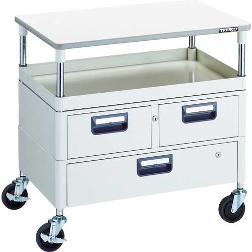 TRUSCO ツールワゴン フェニックスワゴン 省音 750X500 H740 引出付 天板付 ホワイト PEW-771VWT-W