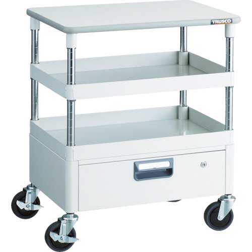 TRUSCO ツールワゴン フェニックスワゴン 省音 750X500 1段引出 天板付 ホワイト PEW-772VT-W