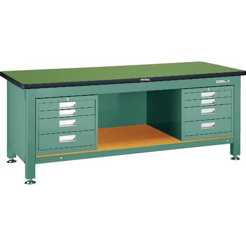 TRUSCO 重荷重作業台(3000kg)TWZ型 1800X900XH740 4段引出X2付 グリーン色 RTWZ-1809D4D4