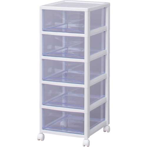 アイリスオーヤマ 221255 スーパークリアチェスト ホワイト/クリアブルー 5段タイプ SCE-050-BL