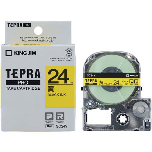 キングジム テプラPROテープカートリッジ カラーラベル パステル 幅24mm 黄ラベル/黒文字 SC24Y