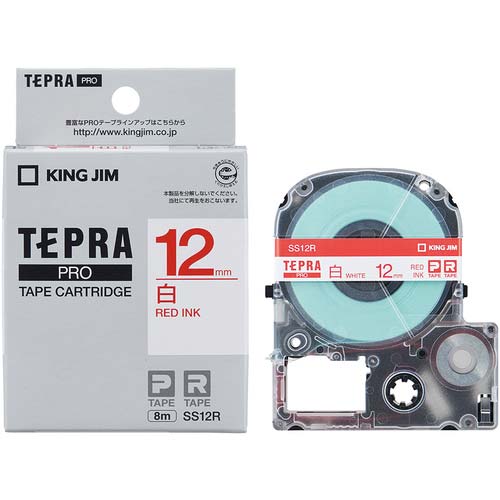 キングジム テプラPROテープカートリッジ スタンダード 幅12mm 白ラベル/赤文字 SS12R
