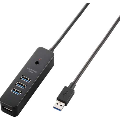 ELECOM USB3.0ハブ 4ポート強力マグネット付 コードキーパー付 ブラック U3H-T410SBK