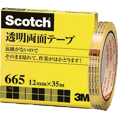 3M 透明両面テープ ライナーなし 12mmX35m 巻芯径76mm 665-3-12