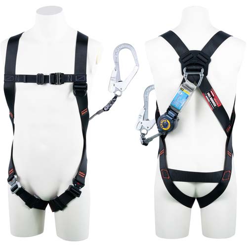 藤井電工 ツヨロン ライトハーネス シングルランヤード付き ロック機構付き巻取式SRリトラ 黒 Mサイズ TH-510-TR93SV-OT-BLK-M-R23-BX