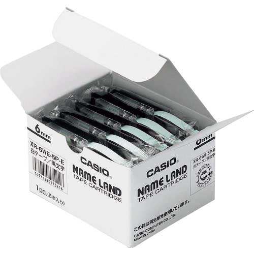 カシオ 【純正】 ネームランド用スタンダードテープ5本入り6mm 白に黒文字 XR-6WE-5P-E