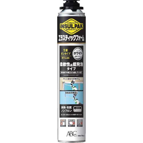 ABC 簡易型発泡ウレタンフォーム 1液ガンタイプ 弾性ウレタンフォーム インサルパック インサルエラスティックフォーム 750ml フォーム色:ホワイト ELASF