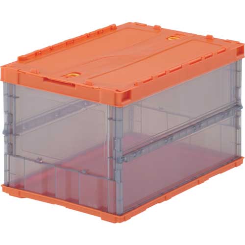 TRUSCO オリコン 薄型折りたたみコンテナ スケルコン 50L ロックフタ付 オレンジ/透明ブラック オレンジツートン TSK-C50B