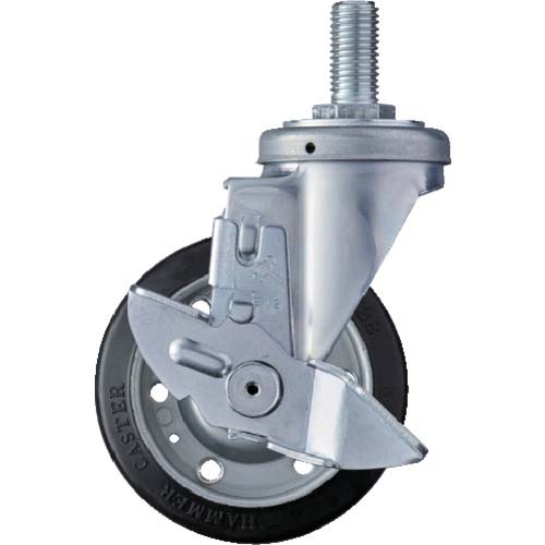 ハンマー ねじ込み式 旋回式ゴムキャスター 125mm ストッパー付 413SA-R125
